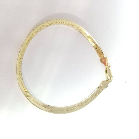 Vintage Sterling Silver Gold Tone Herringbone Flat Chain Bracelet Classic Design - Picture 5 of 5